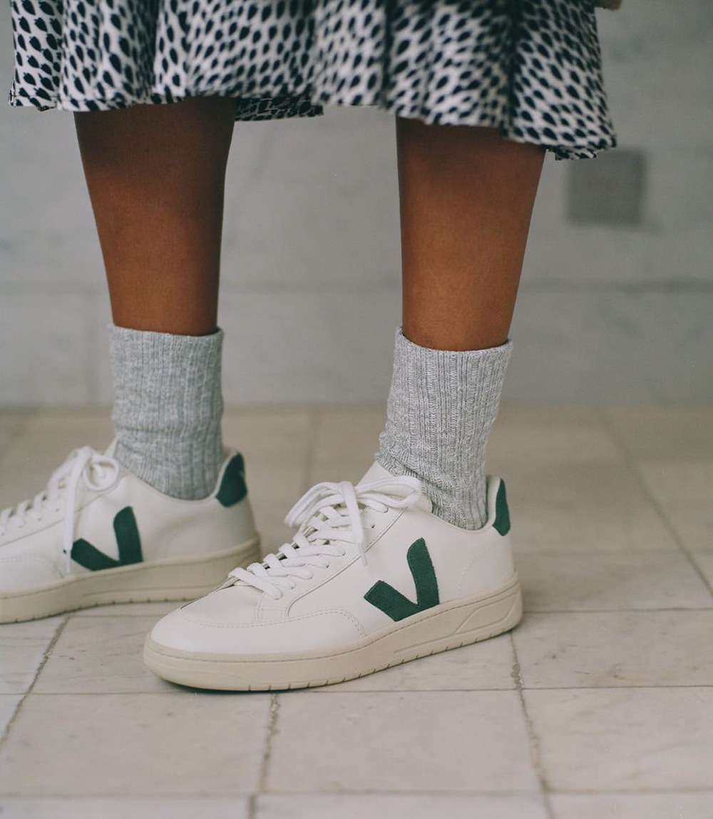 Veja Sneakers Womens - V-12 Leather - White/Green - 6780UWTKC